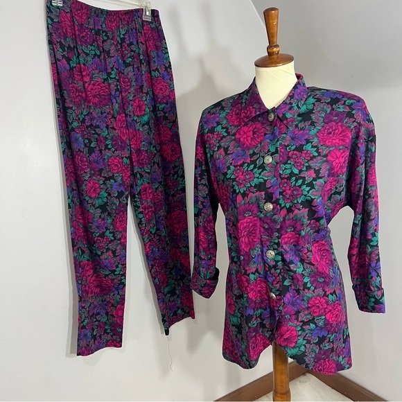 Vintage Floral Co-ord Matching Set Colorful Pants Suit Hipster Indie Relaxed Fit - Picture 4 of 12
